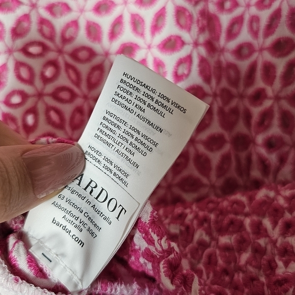 Bardot Camille pink eyelet ruffle v-neck smocked barbiecore cropped blouse - Picture 11 of 11